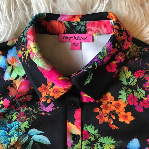 Betsy Johnson Black Floral Print Shirt Dress - Picture 3 of 7